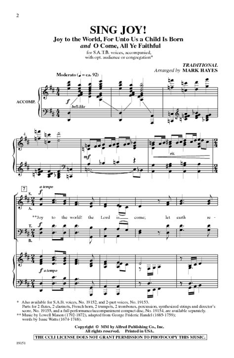 Sing Joy Sheet Music by Mark Hayes (SKU: 19151) - Stanton's Sheet Music