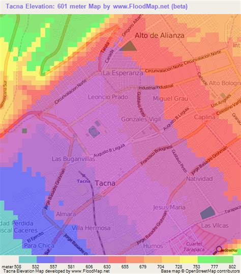 Elevation of Tacna,Peru Elevation Map, Topography, Contour