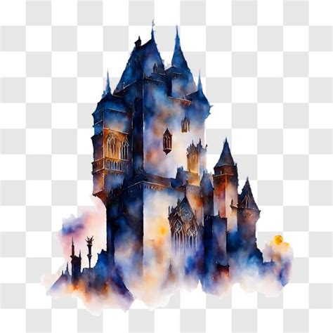 Download Old Castle in the Sky Watercolor Painting PNG Online ...