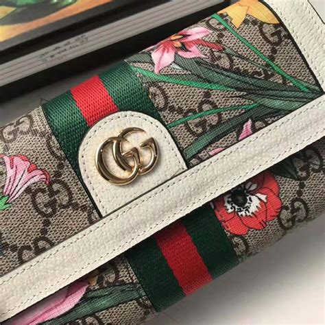 Gucci GG Women Ophidia GG Flora Continental Wallet in Beige/Ebony GG Supreme Canvas - LULUX