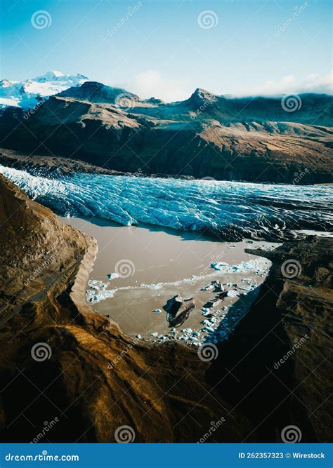 Vertical High-angle of Vatnajokull Ice Cap in Iceland Clear Sunlit Sky Background Stock Image ...