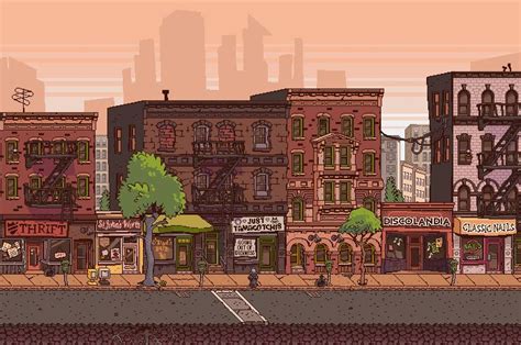 Urban Buzz city street | Pixel art games, Game background art, Pixel city