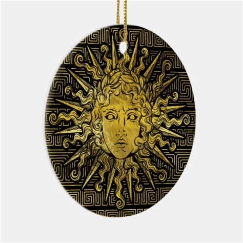 Apollo Sun Symbol on Greek Key Pattern Ceramic Ornament | Zazzle