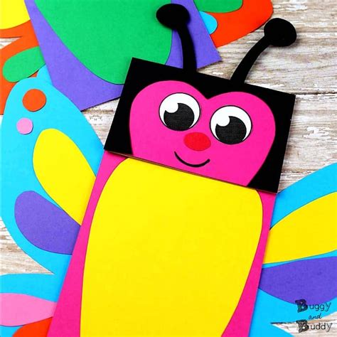 Butterfly Paper Bag Puppets with Free Template - Buggy and Buddy