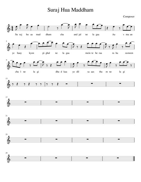 Suraj Hua Maddham Sheet music for Piano (Solo) Easy | Musescore.com