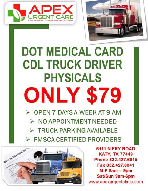 DOT Medical Card CDL Truck Driver Physicals for only $79! - Apex Urgent Care Clinic - Walk-In ...