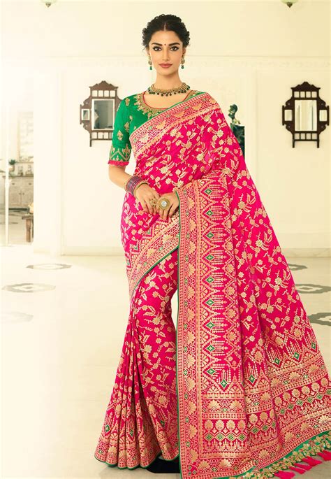 Pink banarasi silk saree with blouse 6001