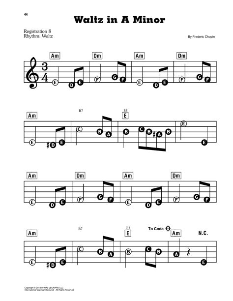 Waltz In A Minor by Frederic Chopin Sheet Music for E-Z Play Today at Sheet Music Direct