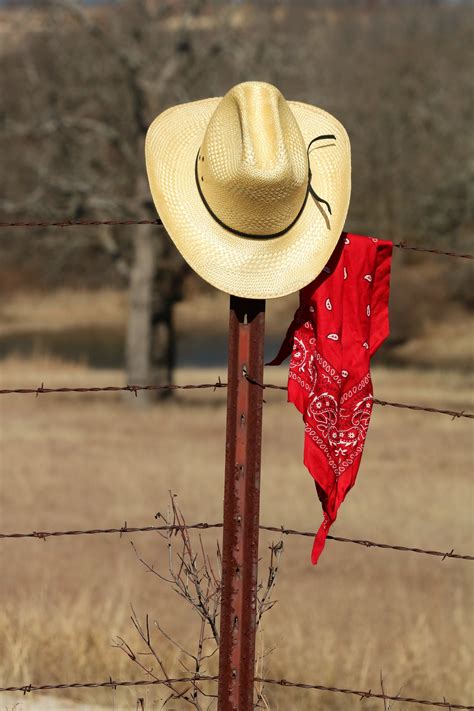 Cowboy Hat And Bandana On Fence Free Stock Photo - Public Domain Pictures