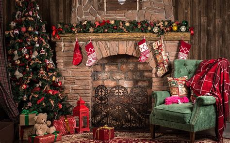 Christmas, fireplace, interior, Christmas tree, Christmas decorations ...