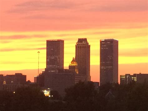 Tulsa skyline at sunset. | Skyline, Seattle skyline, Sunset