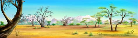 Savannah Landscape with Trees Illustration Stock Illustration ...