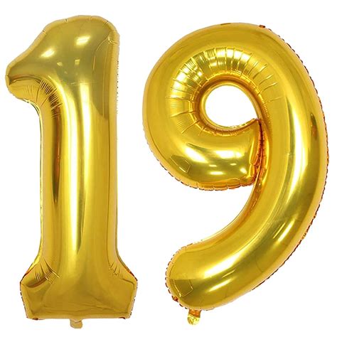 AULE 40 Inch Large 19 Number Balloons Gold, Big Foil Number Balloons, Giant Helium Happy 19th ...