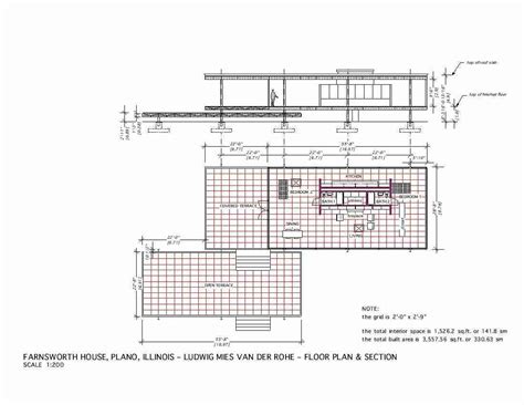 #farnsworth #illinois #section #ludwig #edith #house #plano #plan #mies #rohe #the #van #derPlan ...