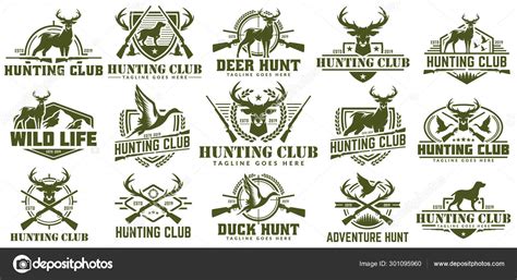 Collection of hunting logo, vector set of hunt label, badge or emblem ...