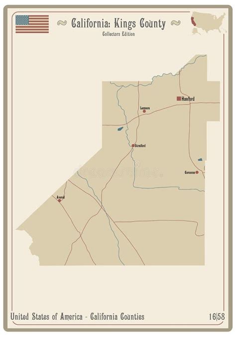 Map of Kings County in California Stock Vector - Illustration of rivers, seat: 227740265