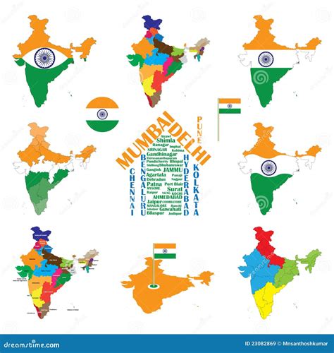 India Map, Indian Cities, States And India Flag Royalty Free Stock ...