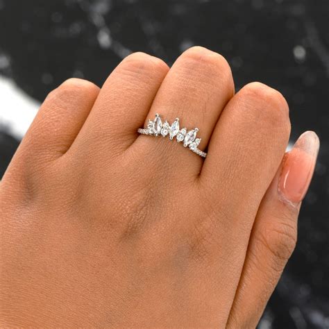 Unique Curved Wedding Bands Women 925 Silver Promise Ring for - Etsy