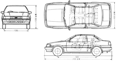 Toyota AE86 Blueprint - Download free blueprint for 3D modeling