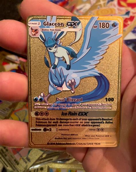 Gold Custom Pokemon Card Glaceon Gx Shiny Vmax Ex Metal - Etsy