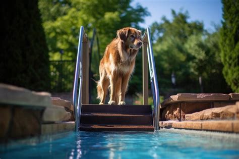 Premium AI Image | View of pool steps designed for dog accessibility