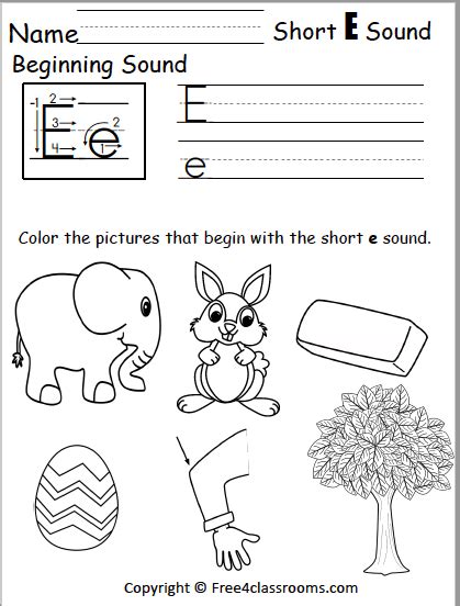 Free Beginning Sounds Worksheet - Short E - Free Worksheets - Free4Classrooms