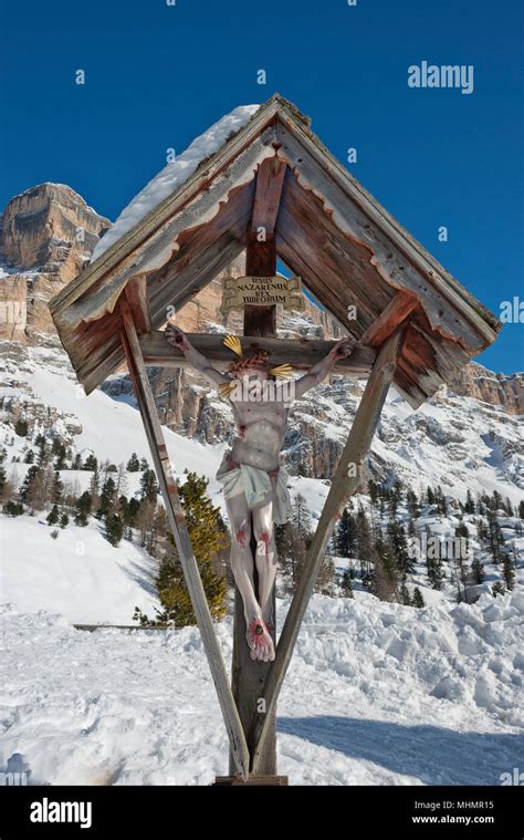 cross on high mountain in snow background Stock Photo - Alamy