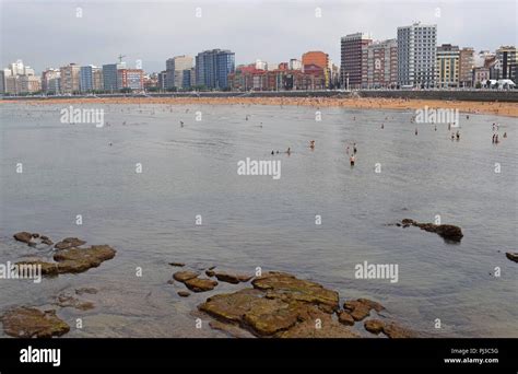 Beach of Gijon Spain Stock Photo - Alamy