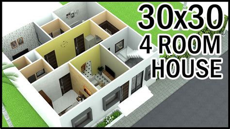 30'-0"x30'-0" 3D House Design | 30x30 4 Room House Plan | Gopal Architecture - YouTube