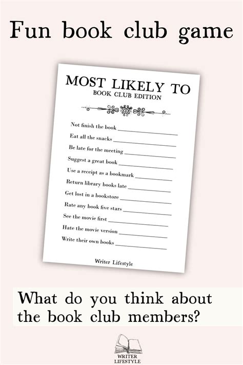 Book Club Game Printable most Likely To, Fun Party Games for Adults, Activities for Your Book ...