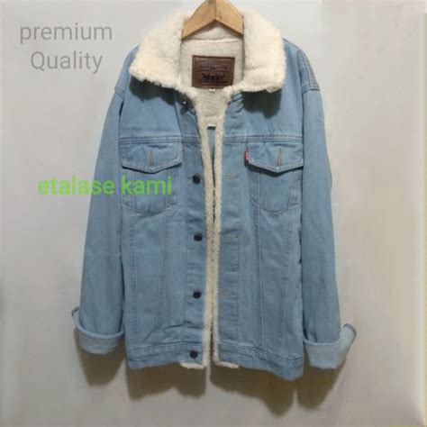 Jual jaket jeans bulu jaket sherpa jaket bulu hangat warna biru ...