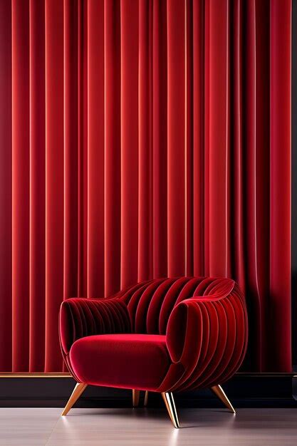 Premium AI Image | Maroon red pleated velvet fabric cushion armchair wooden leg glass side table ...