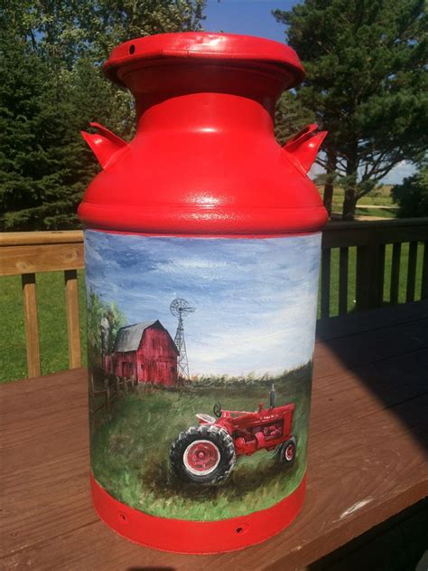 Farmall H farm scene painted milk can | Painted milk cans, Milk cans ...