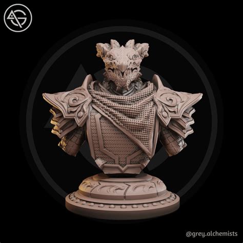 3D Printable Miniature Bust - Dralag the Dragonborn Paladin, DnD Minis - Fantasy Character Bust ...