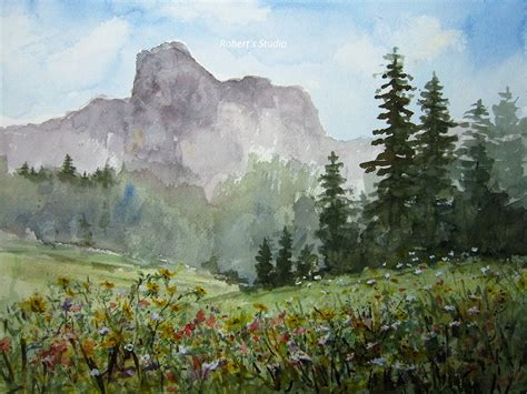 Watercolor Landscape Painting archival print scenic mountain | Etsy