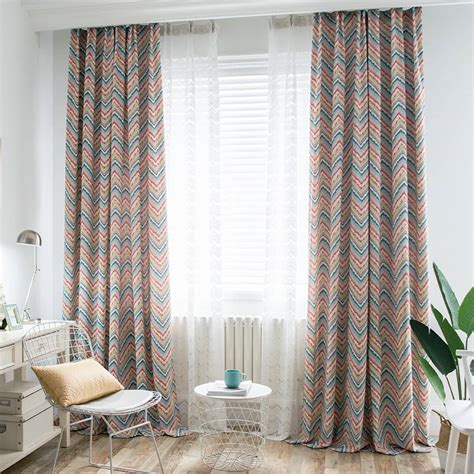 Modern Blue Red Chevron Curtains Geometric Blackout Drapes for Sale – Anady Top