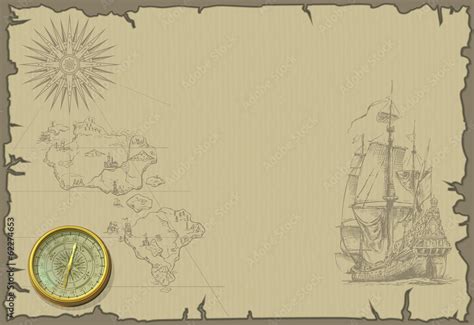 old map wallpaper with ship and compass Stock Vector | Adobe Stock