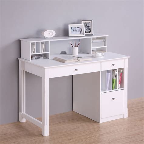 Walker Edison DW48D30-DHWH Home Office Deluxe White Wood Storage Computer Desk w/ Hutch