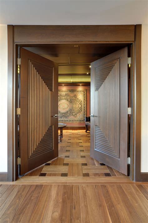 Interior Door Custom - Double - Solid Wood with Walnut Finish, Classic ...