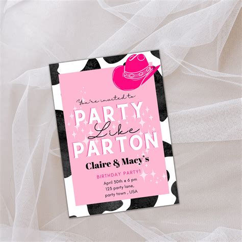 Dolly Parton Inspired Birthday Party Printable Invitation Cow Print Cow Girl - Etsy