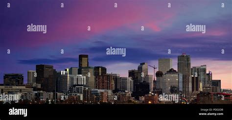 Panoramic picture of Denver skyline at sunset Colorado, USA Stock Photo - Alamy