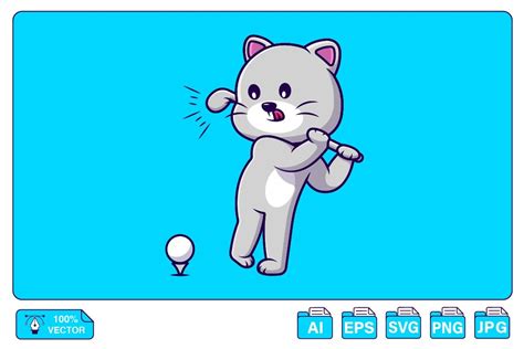 Cute Cat Playing Golf Cartoon Graphic by mokshastuff · Creative Fabrica