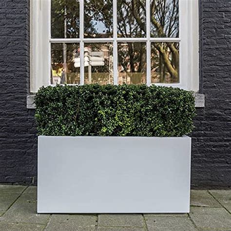 White Rectangular Fiberstone Planter Box Indoor Outdoor Flower Pot – 16 ...