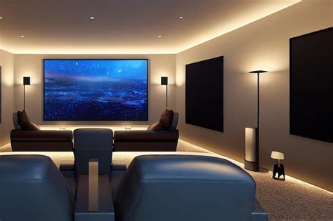 Premium Photo | Home cinema living room with colored LED lighting Smart home 3D render Raster ...