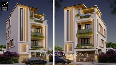 Modern triplex house elevation design - Design Thoughts Architects