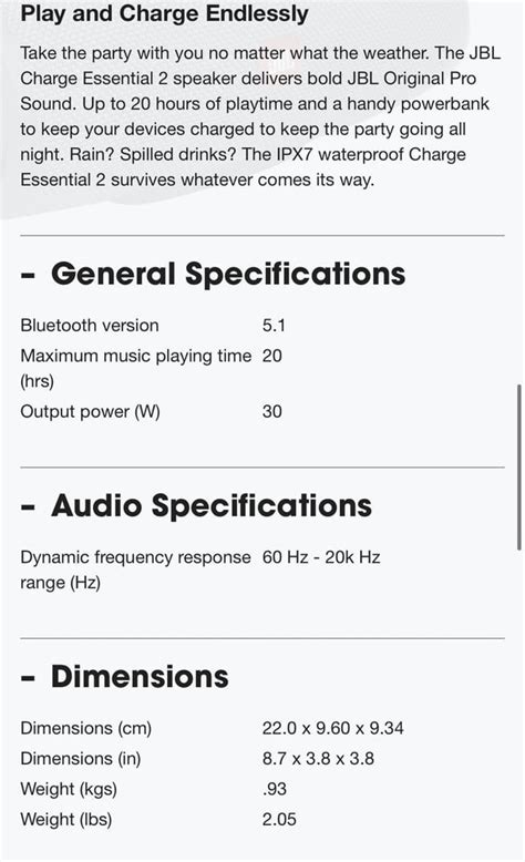 JBL Charge Essential 2 Specs : r/JBL