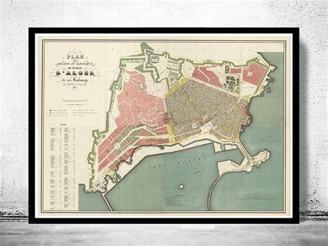 Old Map of Algiers Alger 1847 Vintage Map Vintage Poster Wall Art Print Wall Map Print Old Map ...