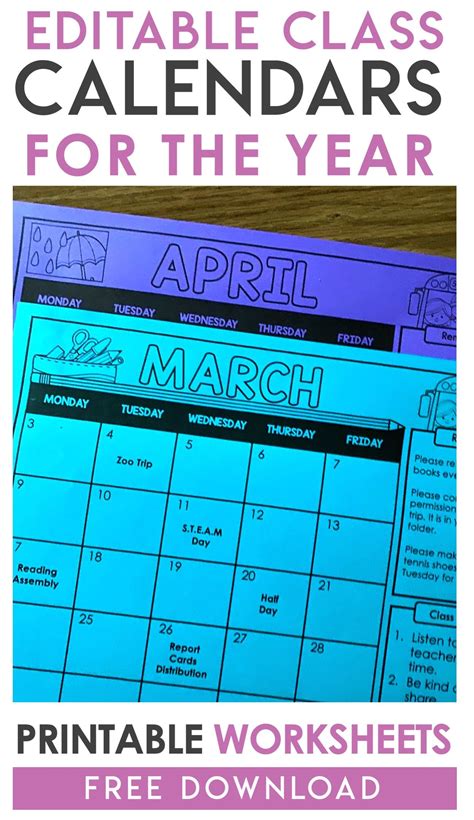 Free editable monthly class calendars – Artofit