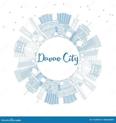 Outline Davao City Philippines Skyline with Blue Buildings and C Stock ...