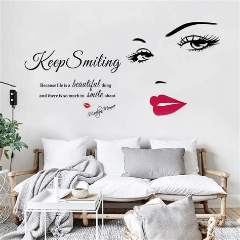 Keep Smiling Removable Vinyl Lettering Art Words Mural Home Room Decor Wall Stickers for Living ...